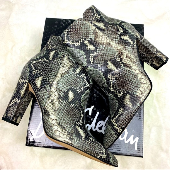 Sam Edelman Raelle Ankle Boot Snake Skin Sz. 8M NWB Green/Black Pointed Toe Shoe - Picture 5 of 11